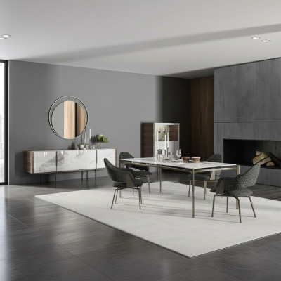 Ensemble de salle à manger de luxe 8 pièces Mobilier Table à manger Chaises 4x Meubles en bois Buffet