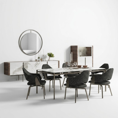 Ensemble de salle à manger de luxe 8 pièces Mobilier Table à manger Chaises 4x Meubles en bois Buffet