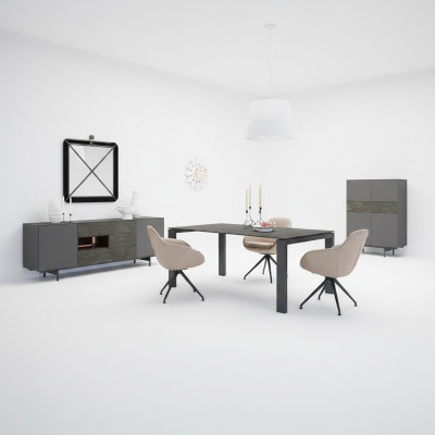 Ensemble de salle à manger de designer Table de salle à manger Chaises en métal Textile Set de salle à manger Armoire