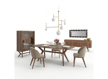 Conception moderne Salle à manger Ensemble complet Table à manger 4x Chaises Buffet de luxe Nouvelle vitrine