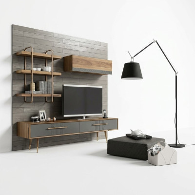 Meuble TV moderne Ensemble de design de meuble TV Mural Etagère murale de salon Armoire murale de luxe