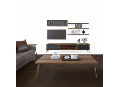 Ensemble de mur complet, armoire murale, meubles en bois, ensemble moderne de 5 pièces avec 3 étagères murales neuves.