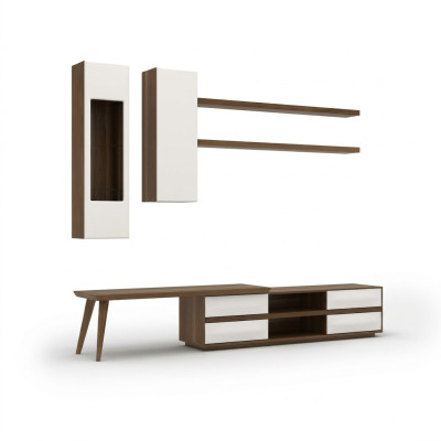 Ensemble de 5 pièces d'unité murale en bois avec meuble TV bas + table basse moderne 2 étagères murales