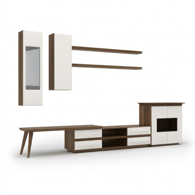 Ensemble complet de salon 7 pièces - meuble TV bas + table basse en bois Vitrine moderne