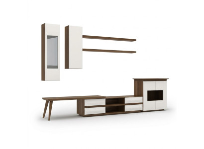 Ensemble complet de salon 7 pièces - meuble TV bas + table basse en bois Vitrine moderne