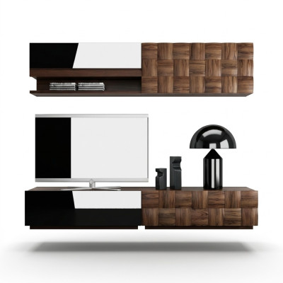 Salon Complet Meuble bas TV 4 pièces Ensemble mural Mobilier en bois Étagère murale Meuble mural