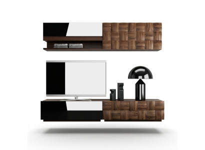 Salon Complet Meuble bas TV 4 pièces Ensemble mural Mobilier en bois Étagère murale Meuble mural