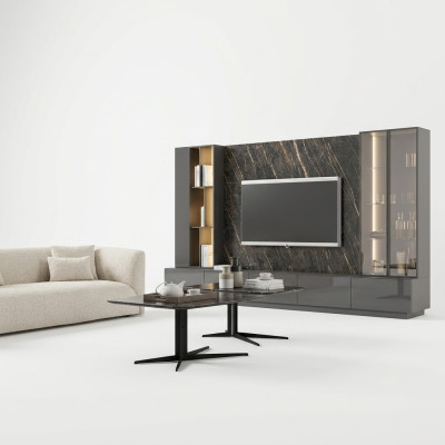 Mobilier de salon Ensemble complet 6 pièces Unité murale de designer Mobilier en bois Ameublement de luxe