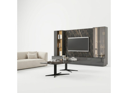 Mobilier de salon Ensemble complet 6 pièces Unité murale de designer Mobilier en bois Ameublement de luxe