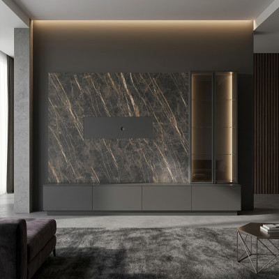Unité murale de designer 6 pièces mobilier de luxe en bois Mobilier de salon Gris Moderne