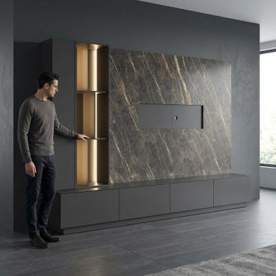 Unité murale Mobilier de designer Mobilier moderne Mobilier de salon en bois Meubles de luxe