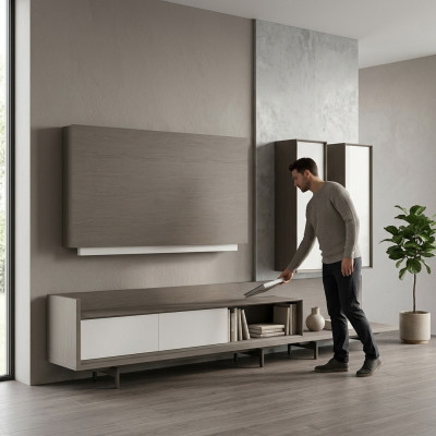 Unité murale TV meuble TV Frame Ameublement 2x armoire murale Design Moderne Suite