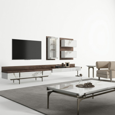 Unité murale, support TV, buffet, armoire murale moderne pour le salon, vitrine suspendue en bois.