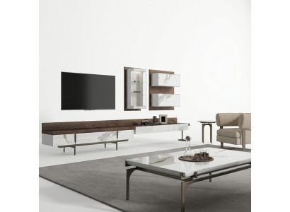 Unité murale, support TV, buffet, armoire murale moderne pour le salon, vitrine suspendue en bois.