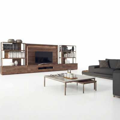 Ensemble de meubles de salon comprenant 4 pièces, buffet TV bas, 2 étagères, meubles en bois, cadre TV complet