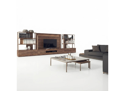 Ensemble de meubles de salon comprenant 4 pièces, buffet TV bas, 2 étagères, meubles en bois, cadre TV complet