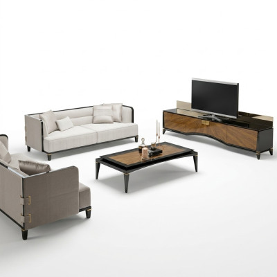 Meubles rembourrés Canapé Divan Designer 2x Canapés trois places Modernes en Blanc Aménagement