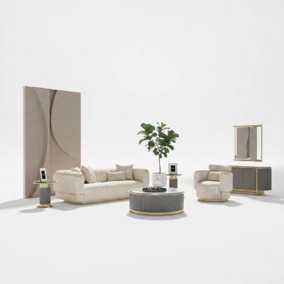 Ensemble de salon composé d'un canapé 2 places, design complet avec un canapé trois places neuf et un fauteuil assorti.