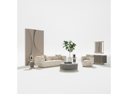 Ensemble de salon composé d'un canapé 2 places, design complet avec un canapé trois places neuf et un fauteuil assorti.