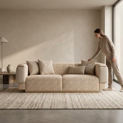 Canapé 3 places en textile pour salon Beige Canapé rembourré Mobilier de luxe Sofas Couch