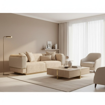Canapé 3 places en textile pour salon Beige Canapé rembourré Mobilier de luxe Sofas Couch