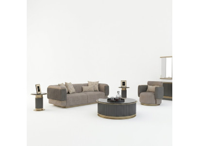Salon complet Canapé trois places 2 pièces Mobilier rembourré Fauteuil Design moderne