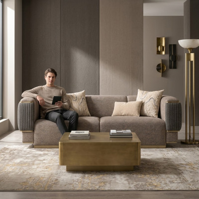 Canapé trois places gris de luxe Design Meubles rembourrés Canapé de salon moderne Sofas Couch