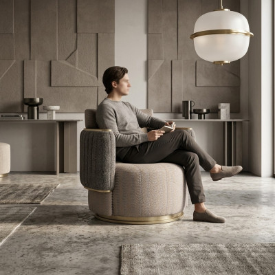 Salon Ameublement Fauteuil gris Tissu Moderne Meubles rembourrés neufs
