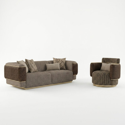 Tissu d'ameublement Canapé 2 pièces Ensemble de salon Canapé trois places Canapé moderne Fauteuil