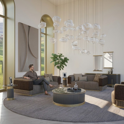 Salon Mobilier rembourré Canapé Ensemble Deux places Trois places Canapé Luxe Fauteuil