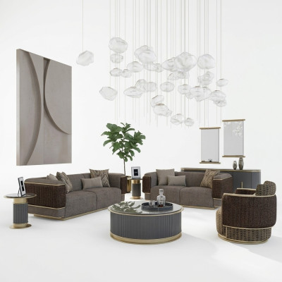Salon Mobilier rembourré Canapé Ensemble Deux places Trois places Canapé Luxe Fauteuil