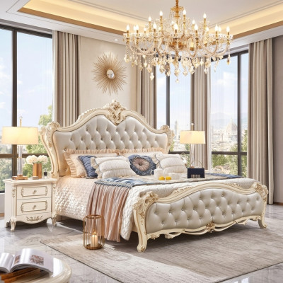 L'ensemble de meubles classiques de 3 pièces se compose d'un lit de luxe et de 2 tables de chevet.