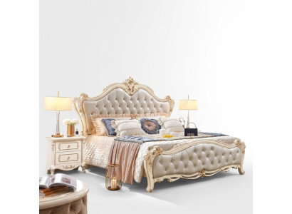 L'ensemble de meubles classiques de 3 pièces se compose d'un lit de luxe et de 2 tables de chevet.