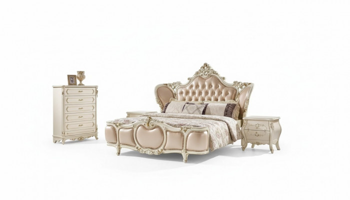 Ensemble de chambre à coucher de meubles classiques : Lit double 2x tables de chevet Commode Ensemble de luxe 4 pièces