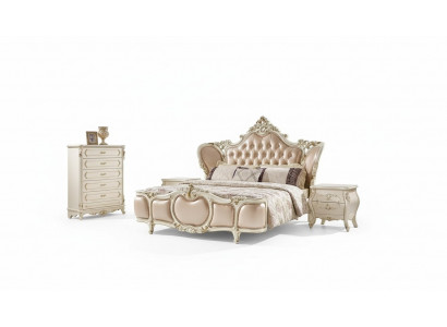 Ensemble de chambre à coucher de meubles classiques : Lit double 2x tables de chevet Commode Ensemble de luxe 4 pièces