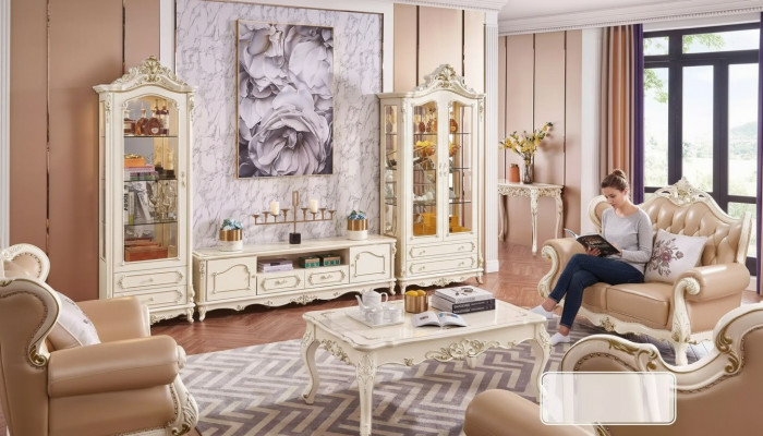 Ensemble de salon chic meuble classique TV stand 2x vitrine table basse