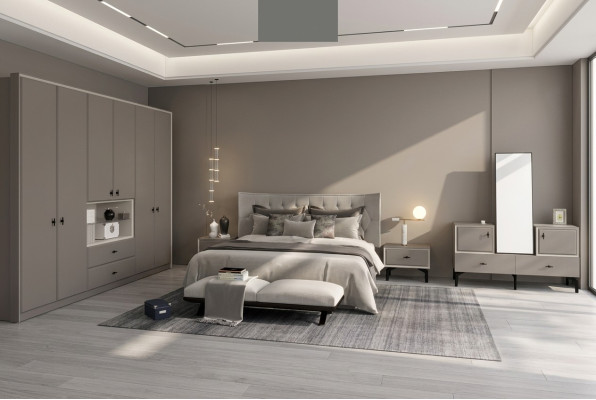 Chambre À Coucher Grise Ensemble Lit Designer Commode Armoire De Luxe 5pcs