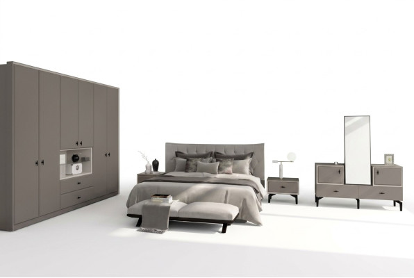 Chambre À Coucher Grise Ensemble Lit Designer Commode Armoire De Luxe 5pcs