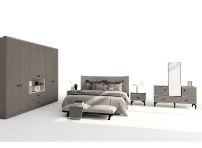 Chambre À Coucher Grise Ensemble Lit Designer Commode Armoire De Luxe 5pcs