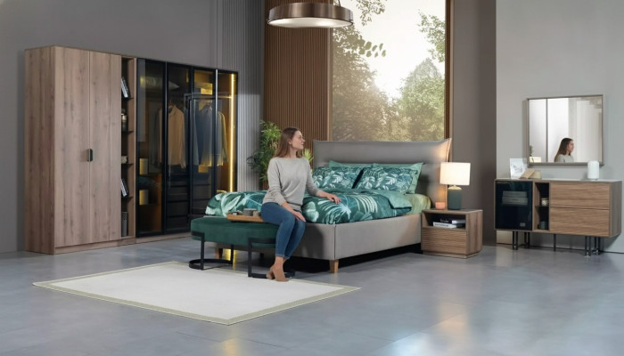 Chambre à coucher Loft Design Lit Armoire Lits Commode Table de chevet 5 pièces