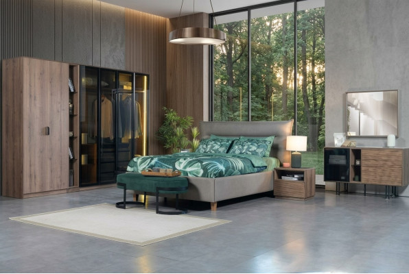 Chambre à coucher Loft Design Lit Armoire Lits Commode Table de chevet 5 pièces