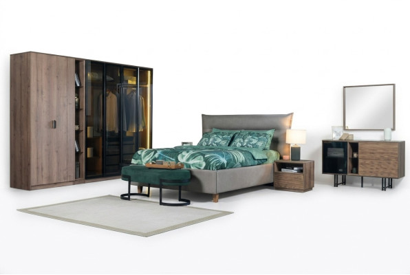 Chambre à coucher Loft Design Lit Armoire Lits Commode Table de chevet 5 pièces