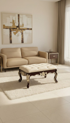 Tabouret dans la chambre un luxueux nouveau Chesterfield blanc nacre