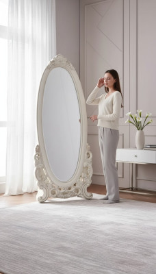Miroir de sol dans le salon Bois classique blanc un nouveau luxe dans l'intérieur