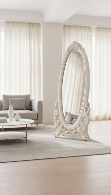 Miroir de sol dans le salon Bois classique blanc un nouveau luxe dans l'intérieur
