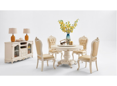 Ensemble de salle à manger Table ronde 4x chaises Ensemble de luxe Chesterfield