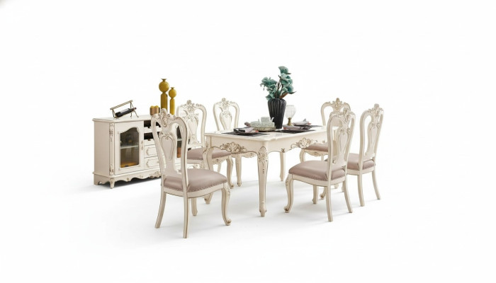 Salle à manger Ensemble de meubles pour votre perle intérieure blanc classique Meubles de 8 pièces