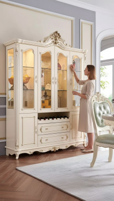 Vitrine Bois Classique Mobilier de salon nouveau luxe intérieur blanc perle