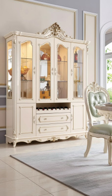 Vitrine Bois Classique Mobilier de salon nouveau luxe intérieur blanc perle