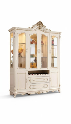 Vitrine Bois Classique Mobilier de salon nouveau luxe intérieur blanc perle